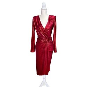 NWT Red Shimmer “Ruby Red Slippers” Wrap Midi Dress by Marciano